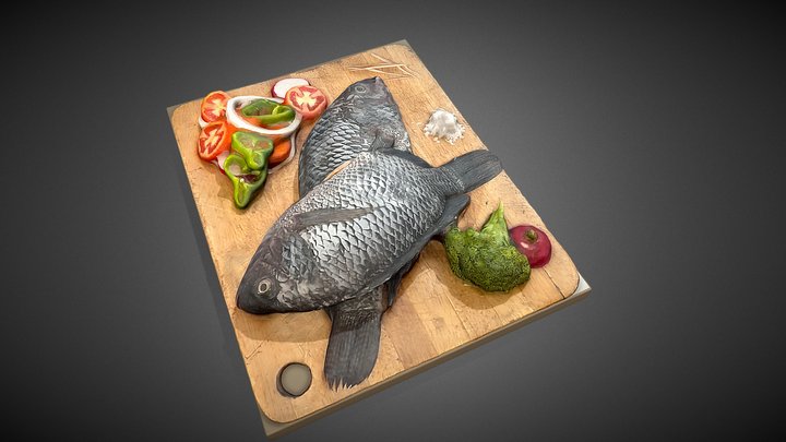 Fish on cutting board 3D Model