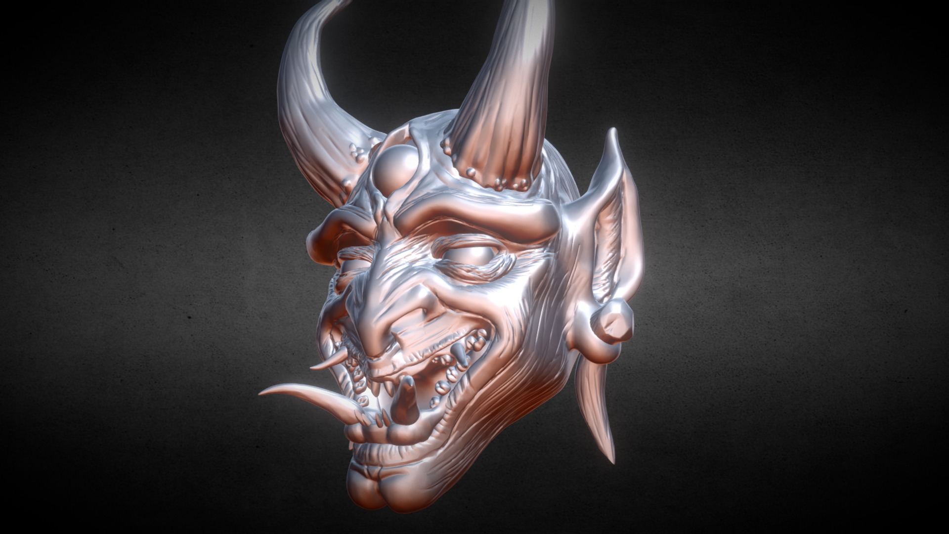3D model Day 02 SculptJanuary 2018 Oni Mask - This is a 3D model of the Day 02 SculptJanuary 2018 Oni Mask. The 3D model is about a metal sculpture of a bull.