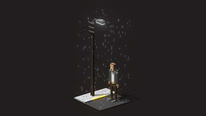 gece yagmur ısık adam / night rain light man 3D Model