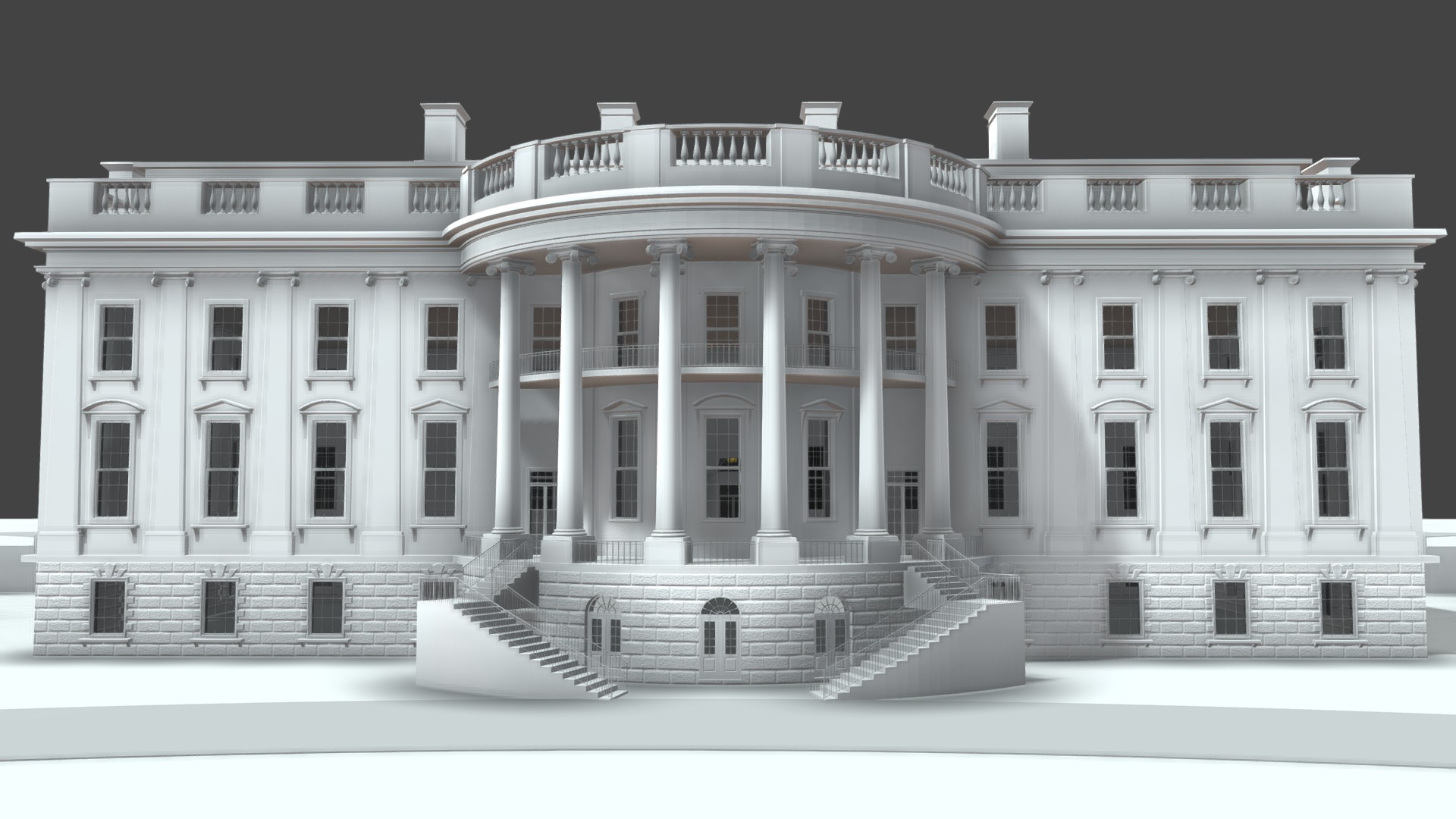 3D model 3D White House - This is a 3D model of the 3D White House. The 3D model is about a white building with a staircase.