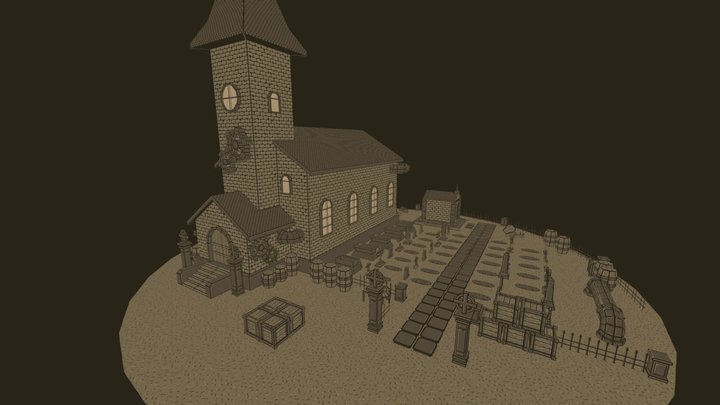 Low Poly Pixel Art Graveyard 3D Model