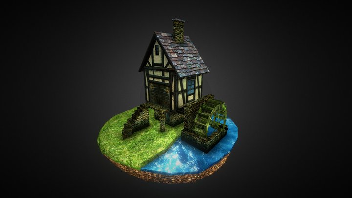 Water mill Landscape 3D Model