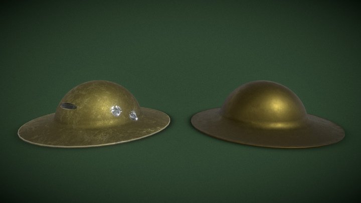 British WW1 Military Helmet (Broken and New) 3D Model