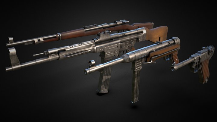WW2 Pack : Lowpoly Realistic German Guns 3D Model
