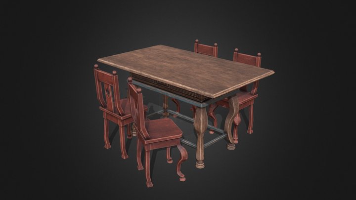Old table and chair set 3D Model