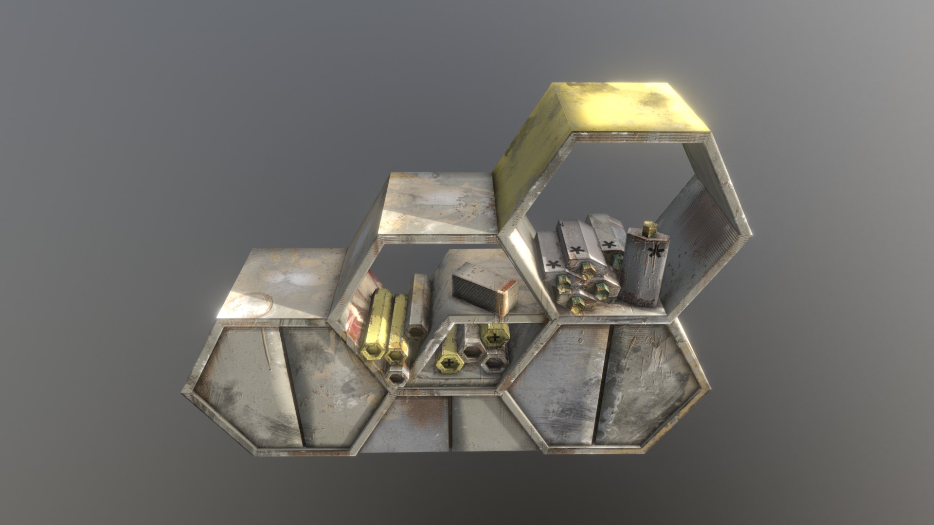 3D model Modular Sci-Fi Furniture - This is a 3D model of the Modular Sci-Fi Furniture. The 3D model is about a metal box with a couple of metal boxes inside.