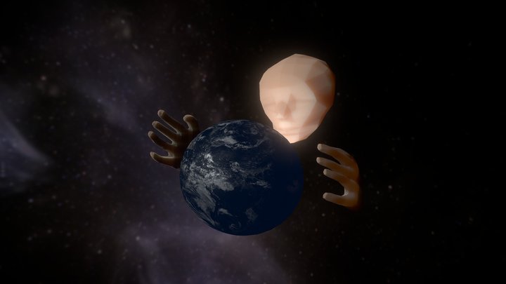 LowPoly Face engulfing earth 3D Model