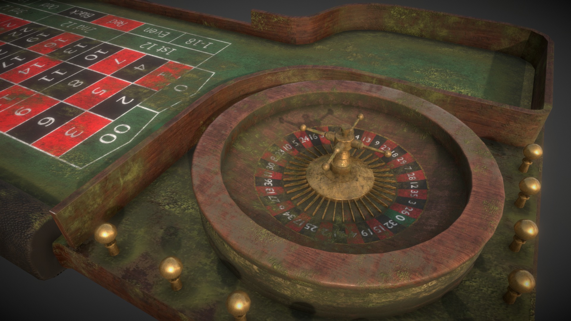 3D model Old Roulette Table - This is a 3D model of the Old Roulette Table. The 3D model is about a close-up of a roulette wheel.