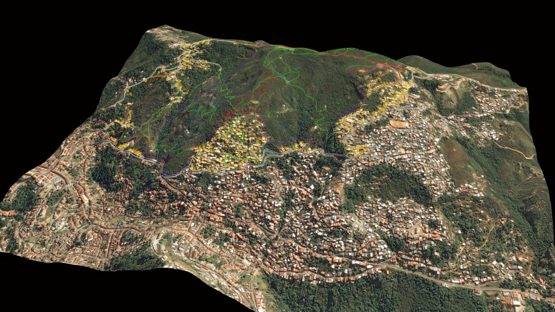 3D model Parque Morro da Queimada - This is a 3D model of the Parque Morro da Queimada. The 3D model is about a satellite view of a city.