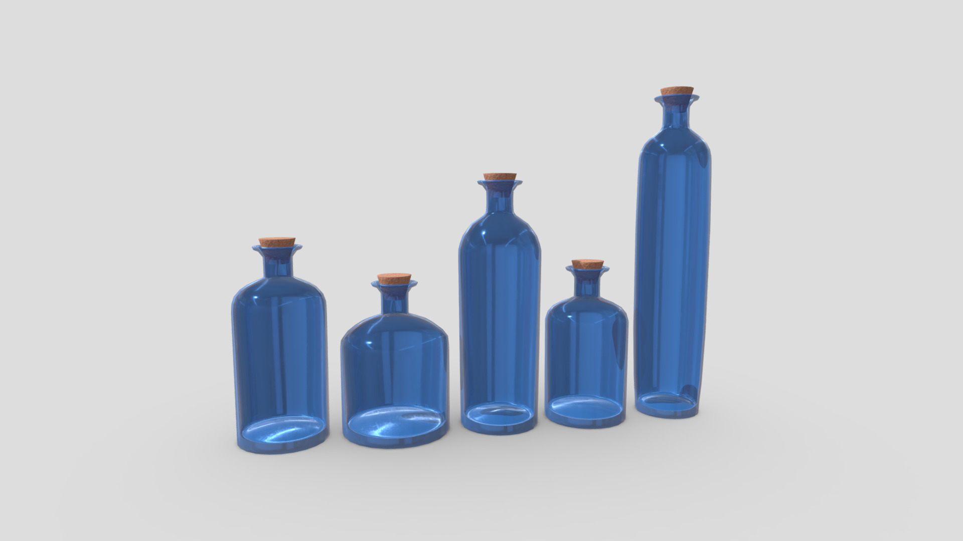 3D model Blue Bottles - This is a 3D model of the Blue Bottles. The 3D model is about a group of blue glass bottles.