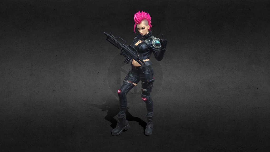 cyberpunk biker gang fighter, female,