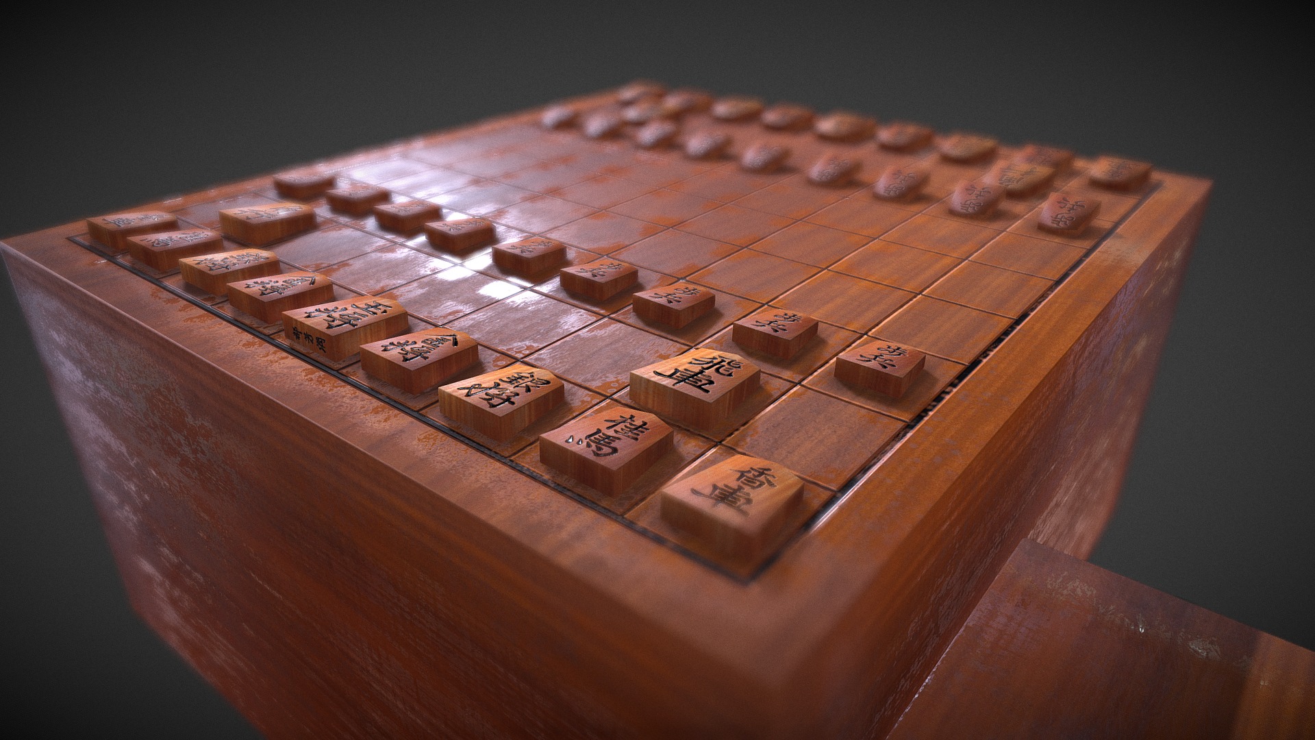 3D model Shogi Set - This is a 3D model of the Shogi Set. The 3D model is about a wooden board game.