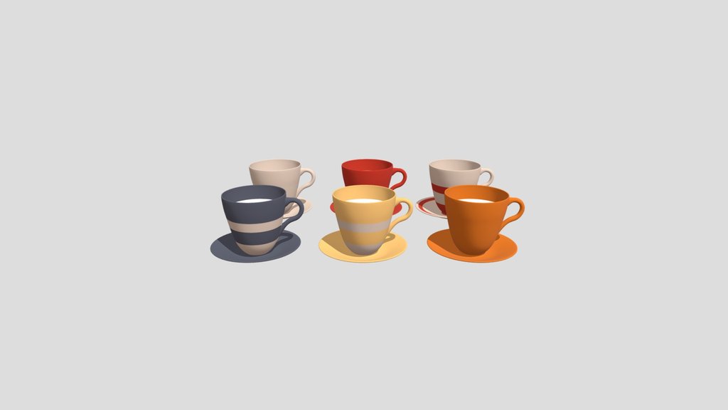 Set Of Porcelain Coffee Cups With Saucers