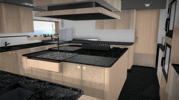 80m Owner and Crew Galley 3D Model
