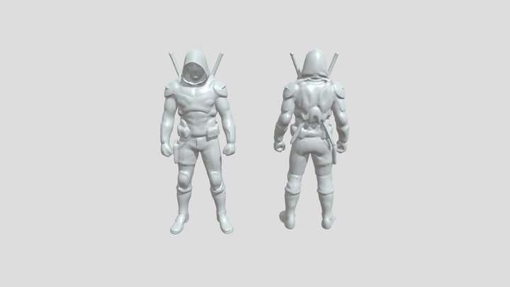 Armored hooded warrior character front