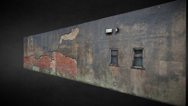 Industrial Factory Broken Brick Concrete Wall 3D Model
