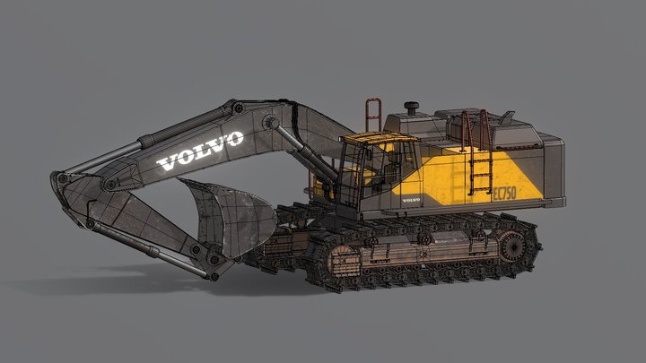 Game/Rig Ready Lowpoly EC750 Excavator 3D Model