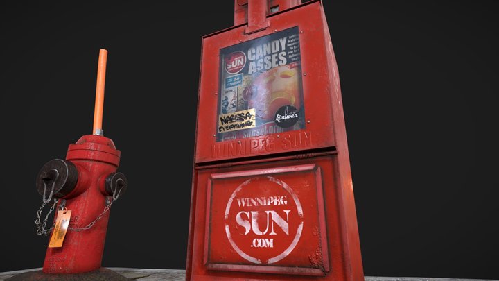 street scene Newsbox/ fire hyrant/ side walk 3D Model