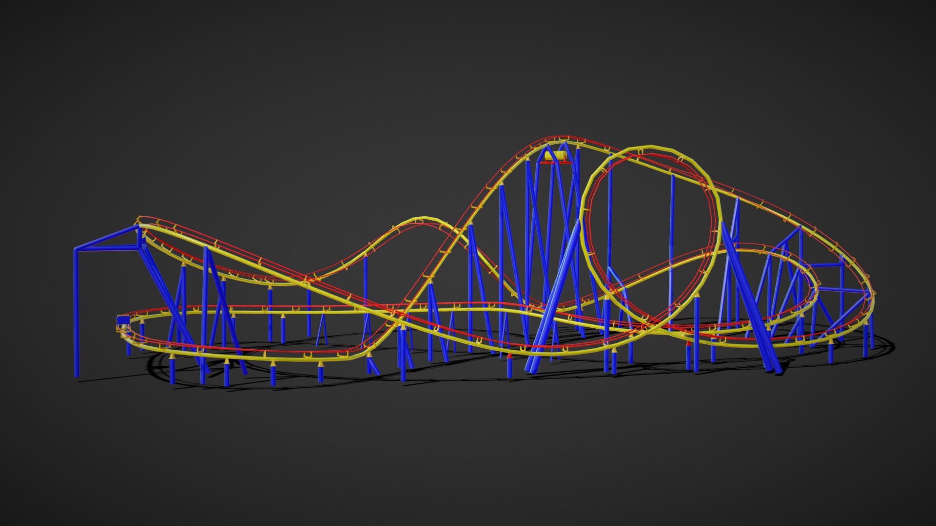 3D model Rollercoaster - This is a 3D model of the Rollercoaster. The 3D model is about a neon sign with blue and yellow text.