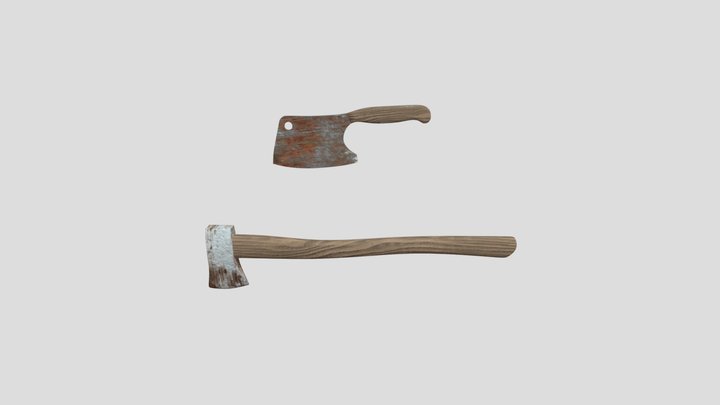 hacha y cuchillo oxidado 3D Model