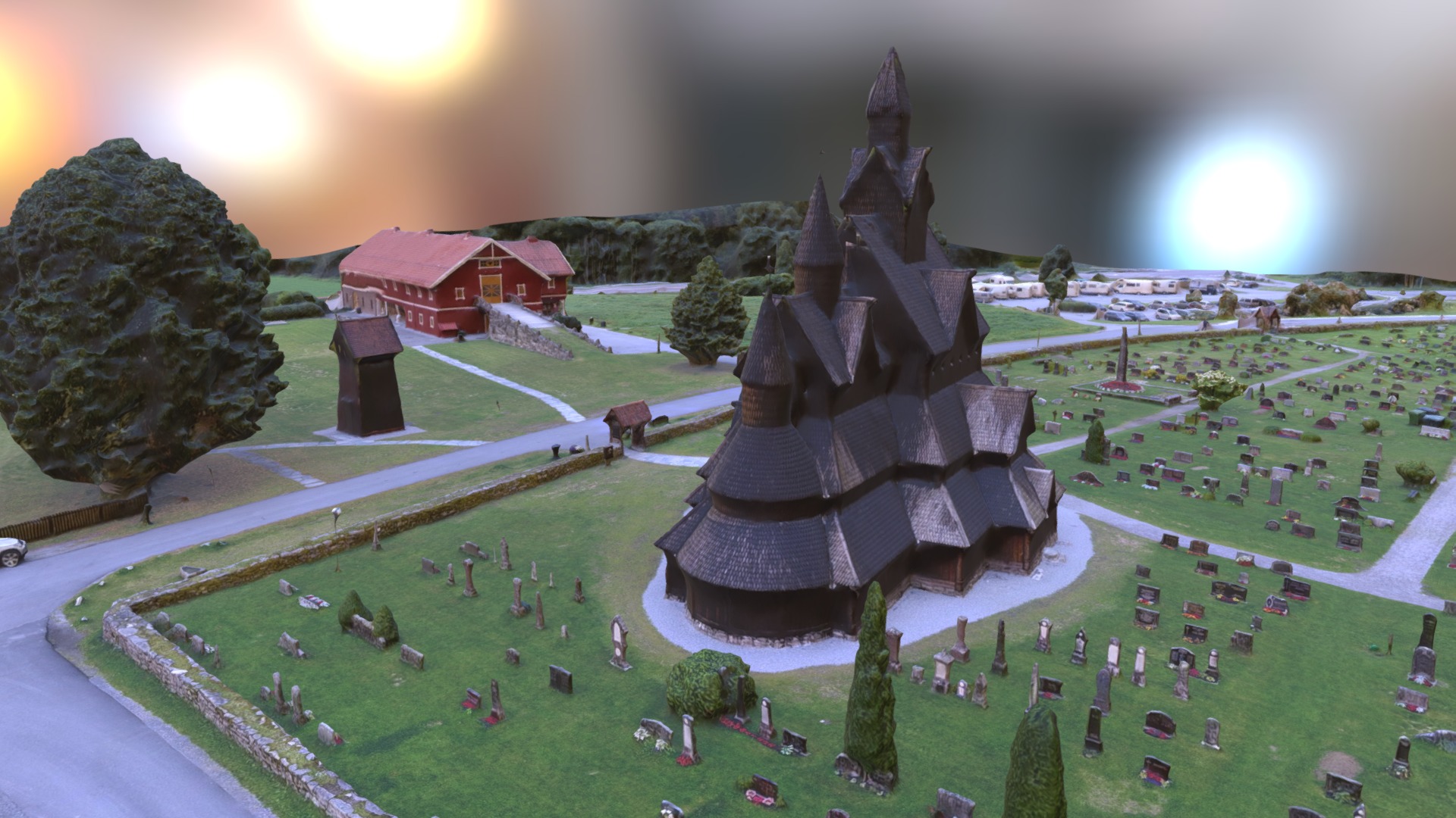 3D model Heddal Stave Church, Norway - This is a 3D model of the Heddal Stave Church, Norway. The 3D model is about a video game of a building and trees.