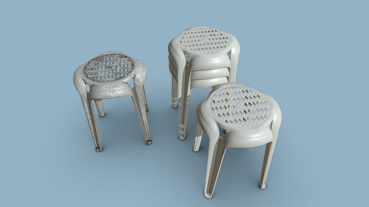 Monobloc Plastic Stool Chairs Low Poly 3D Model