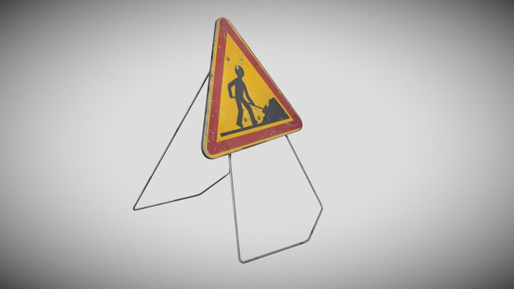 Dirty construction sign in France 3D Model
