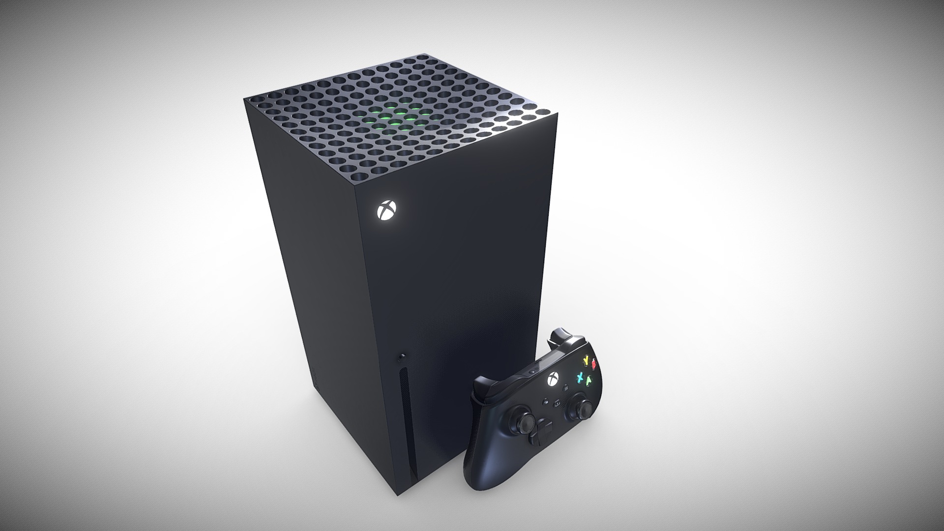 3D model X-box Series X + correct rear - This is a 3D model of the X-box Series X + correct rear. The 3D model is about a black computer tower.