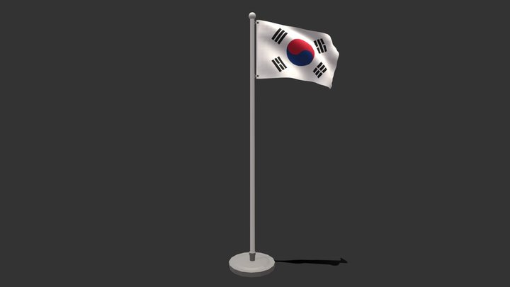 Low Poly Seamless Animated South Korea Flag 3D Model