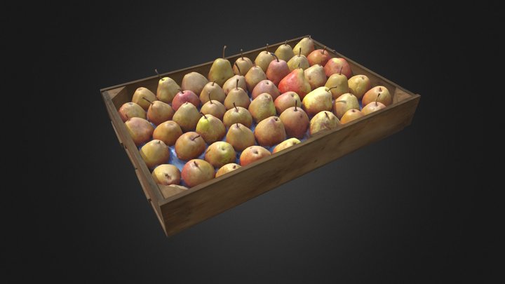 Juicy pears in a wooden tray 3D Model