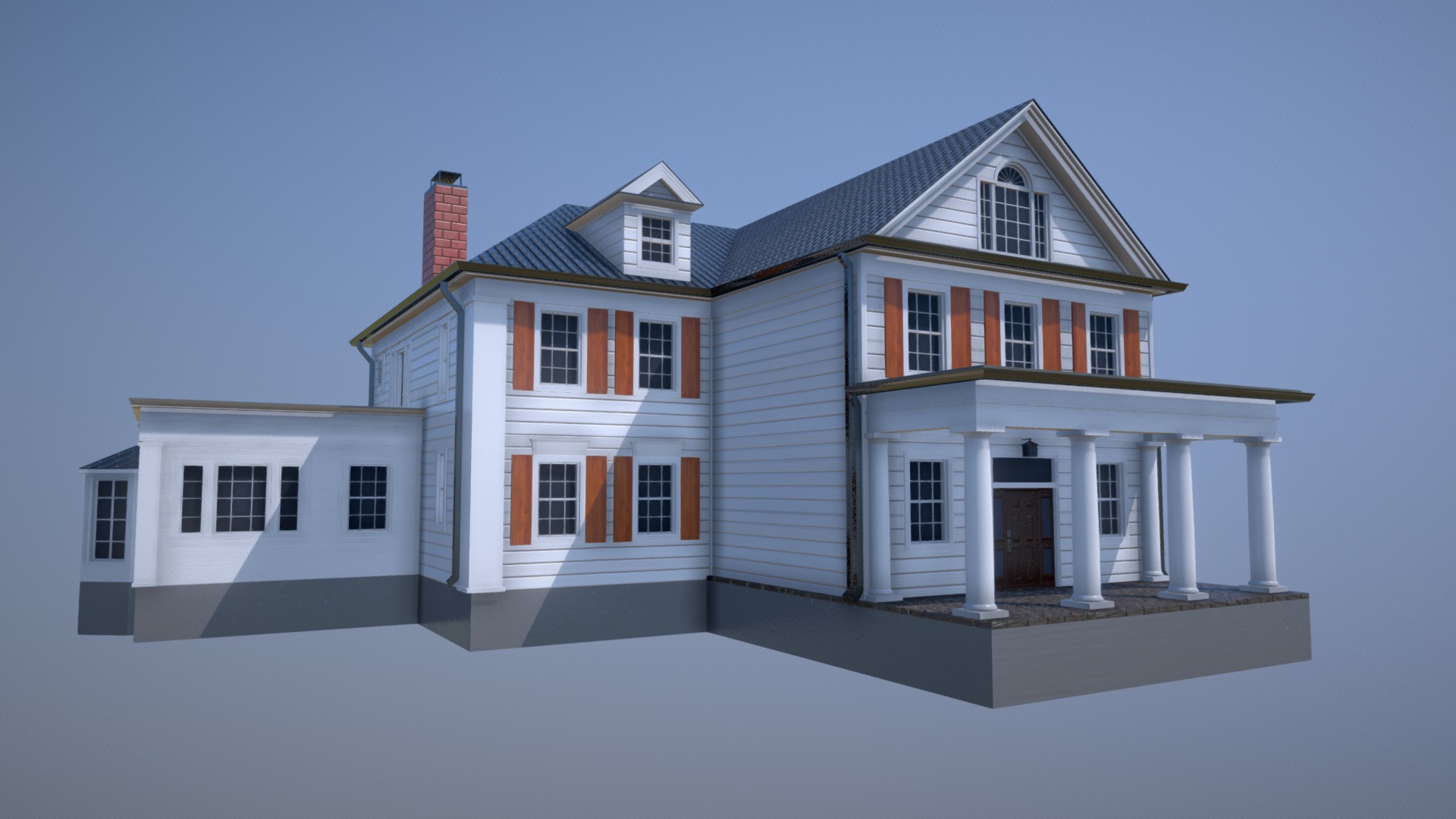 3D model Suburban House 5 - This is a 3D model of the Suburban House 5. The 3D model is about a white house with a black roof.