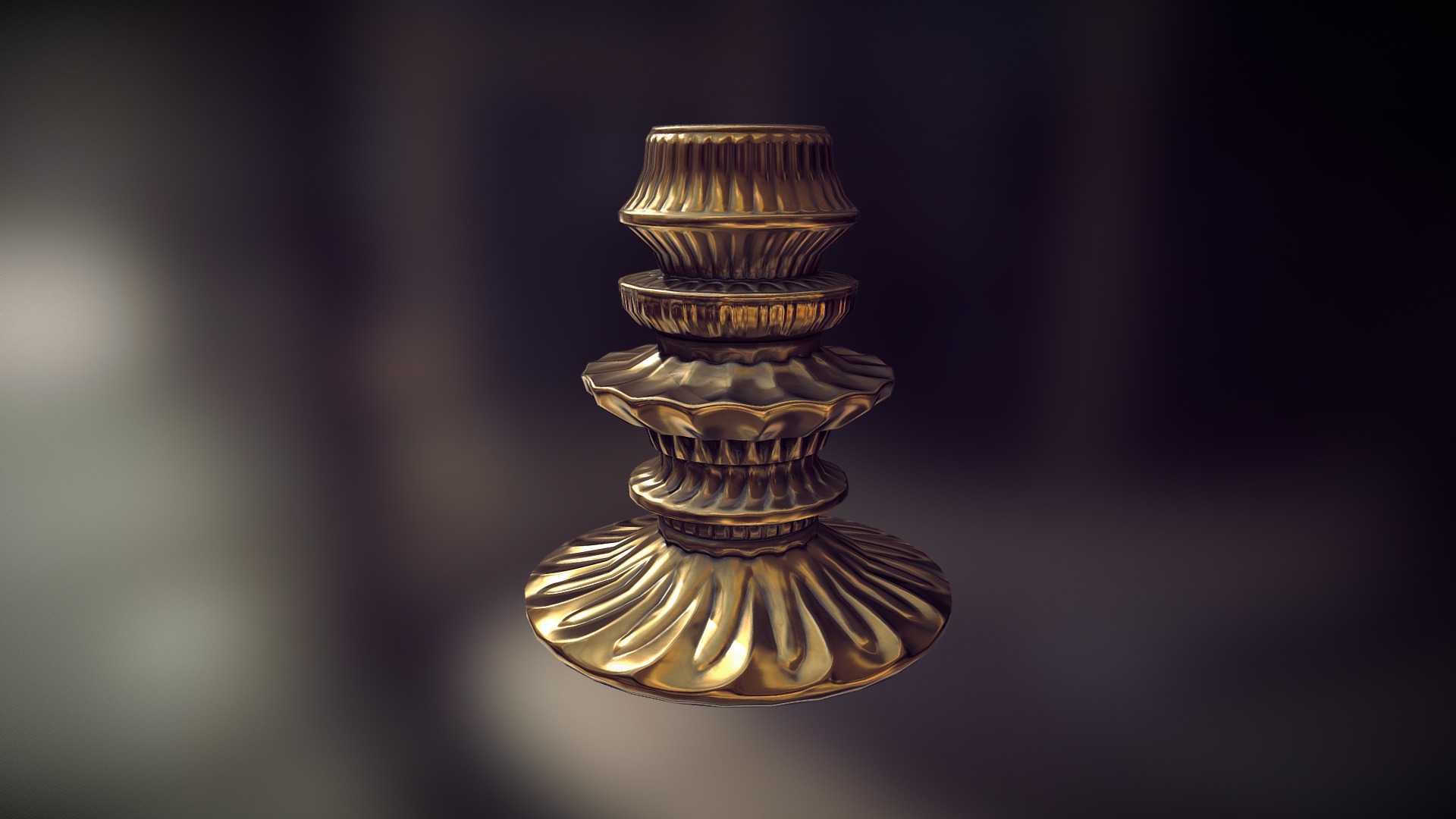 3D model Ornate Antique Candlestick - This is a 3D model of the Ornate Antique Candlestick. The 3D model is about a gold trophy with a black background.