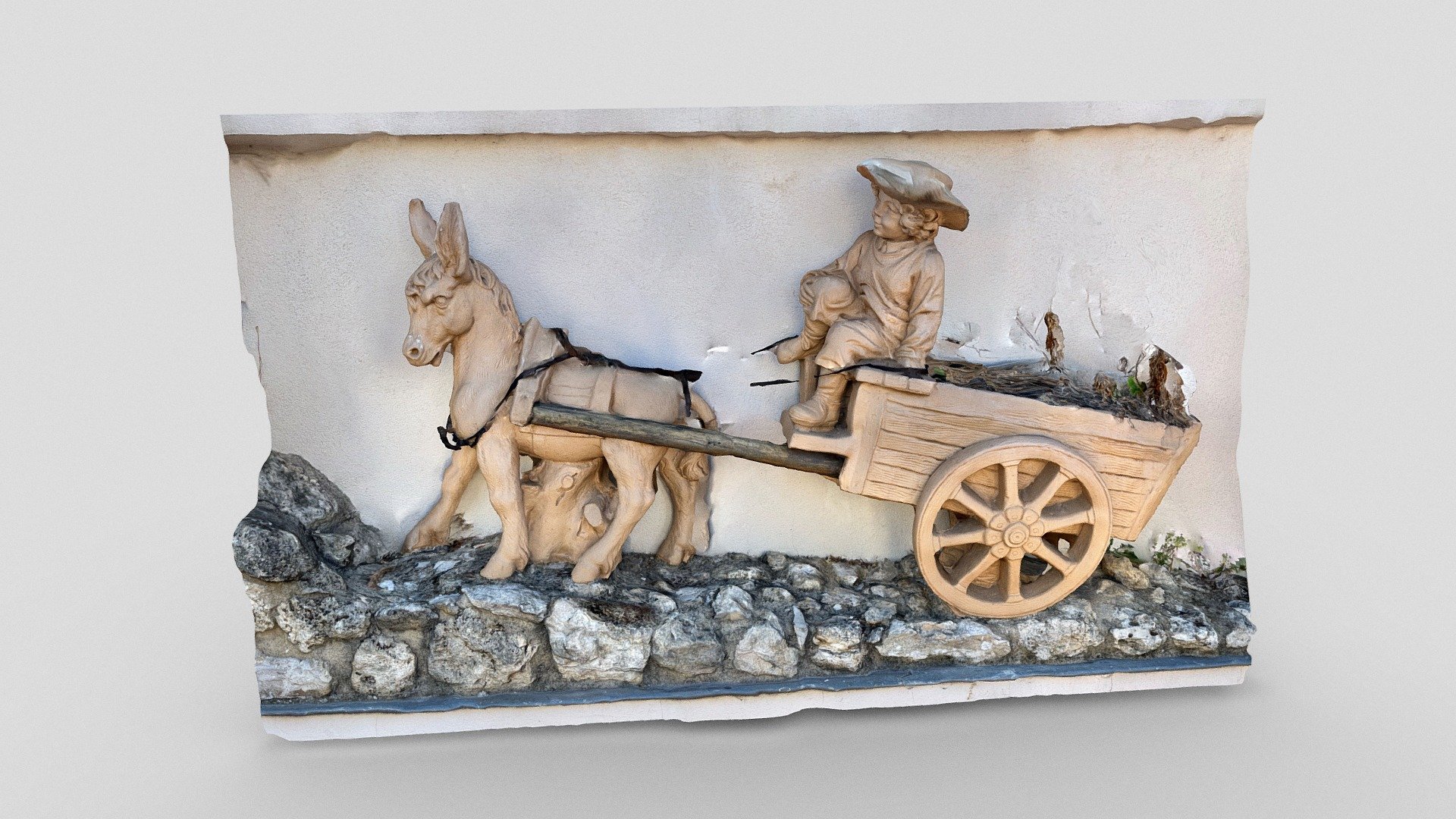 Kid & donkey bas-relief