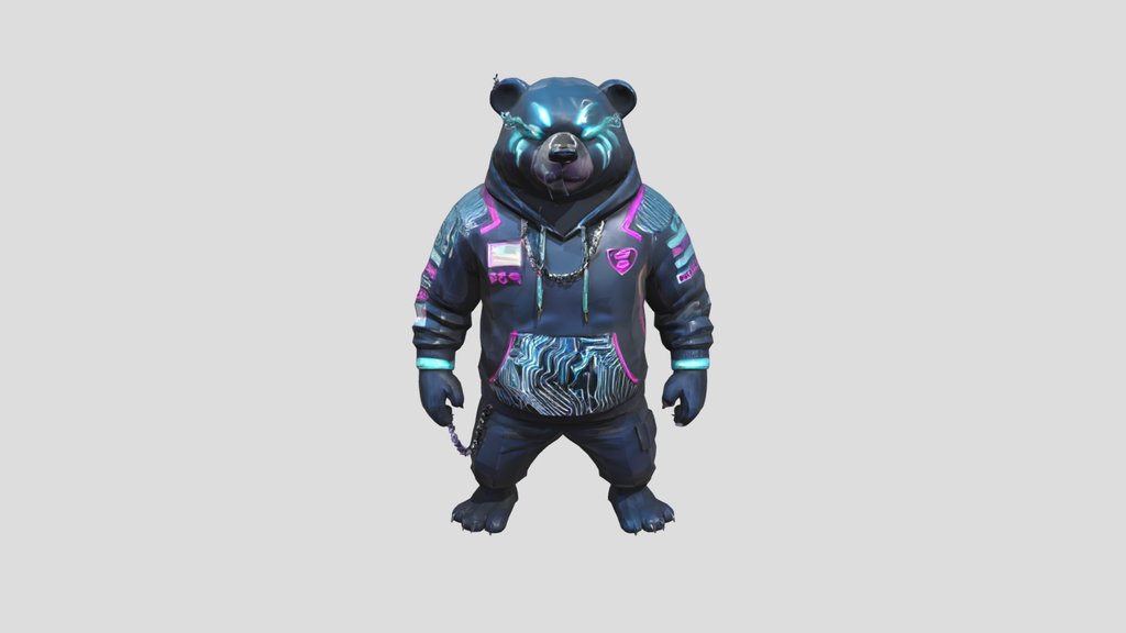 Anthropomorphic neon bear hoodie character