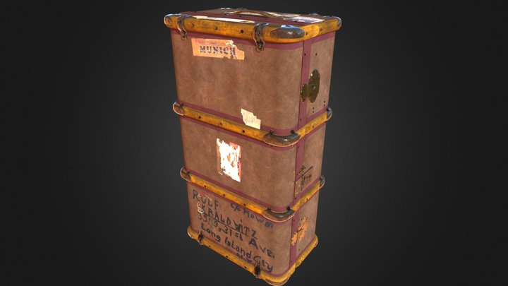 Antique Traveler Suitcase Leder Koffer 3D Model