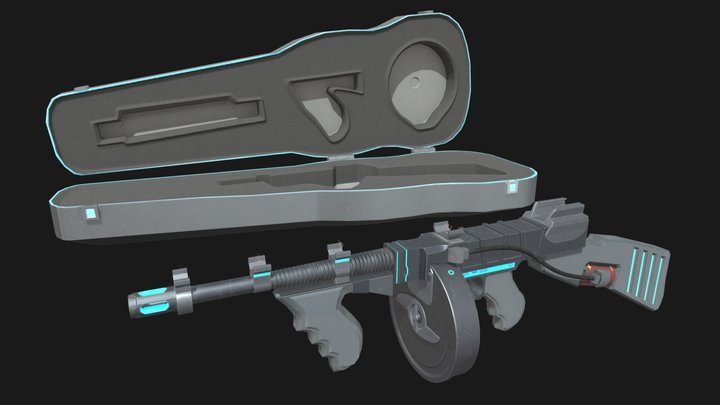 Sci fi Tommy gun and Violin case 3D Model