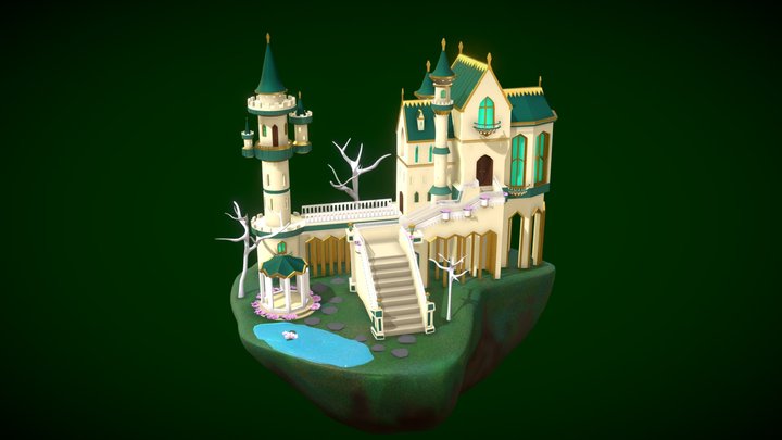 Emerald fantasy medieval elf castle, low poly 3D Model