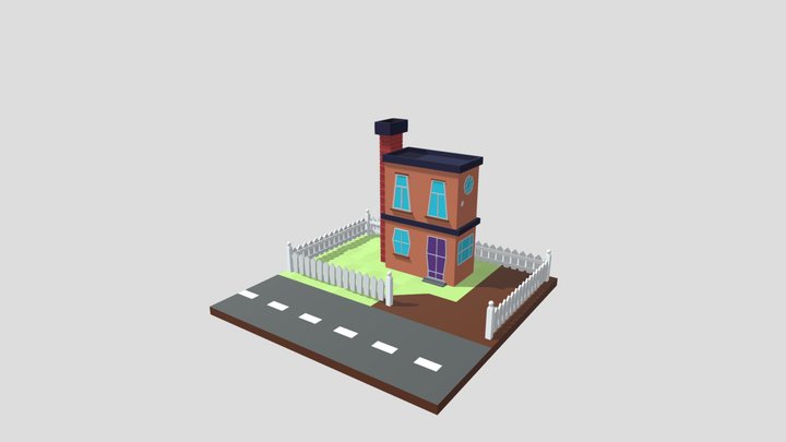 Stylizied modern house low-poly 3D Model