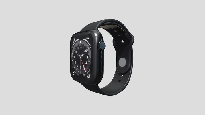 Apple Watch Series 6 Gray 44mm with Black Band 3D Model