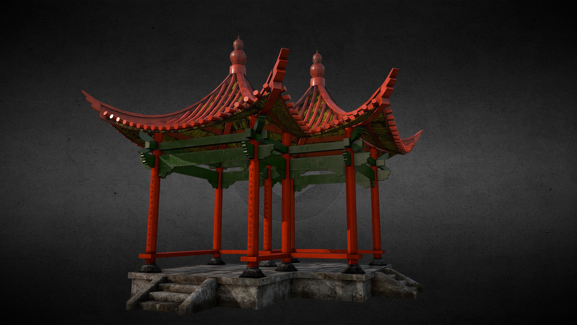 3D model Chinese Pavilion - This is a 3D model of the Chinese Pavilion. The 3D model is about a red and yellow structure.