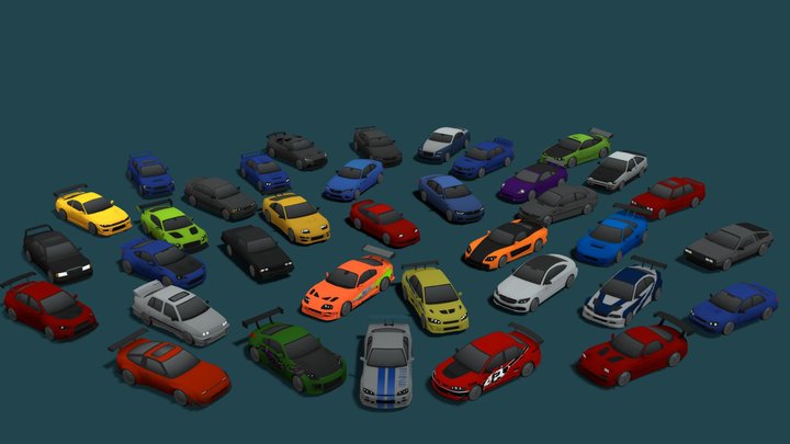 STYLIZED 36 SEDAN CARS PACK 3D Model