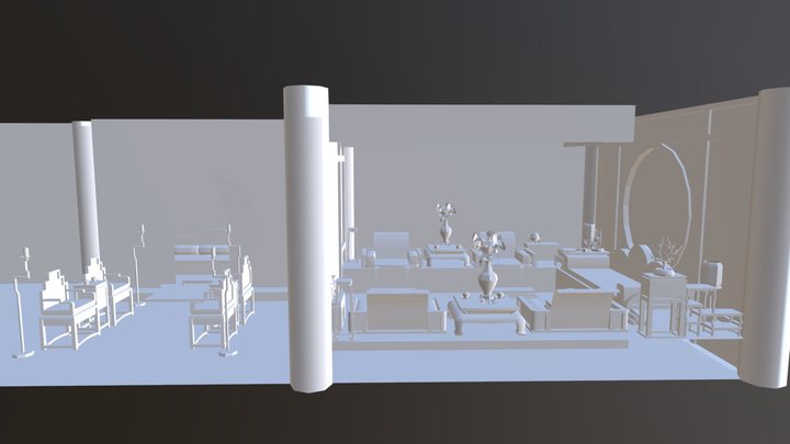 練習-中國古風-室內場景設計(未完成) 3D Model