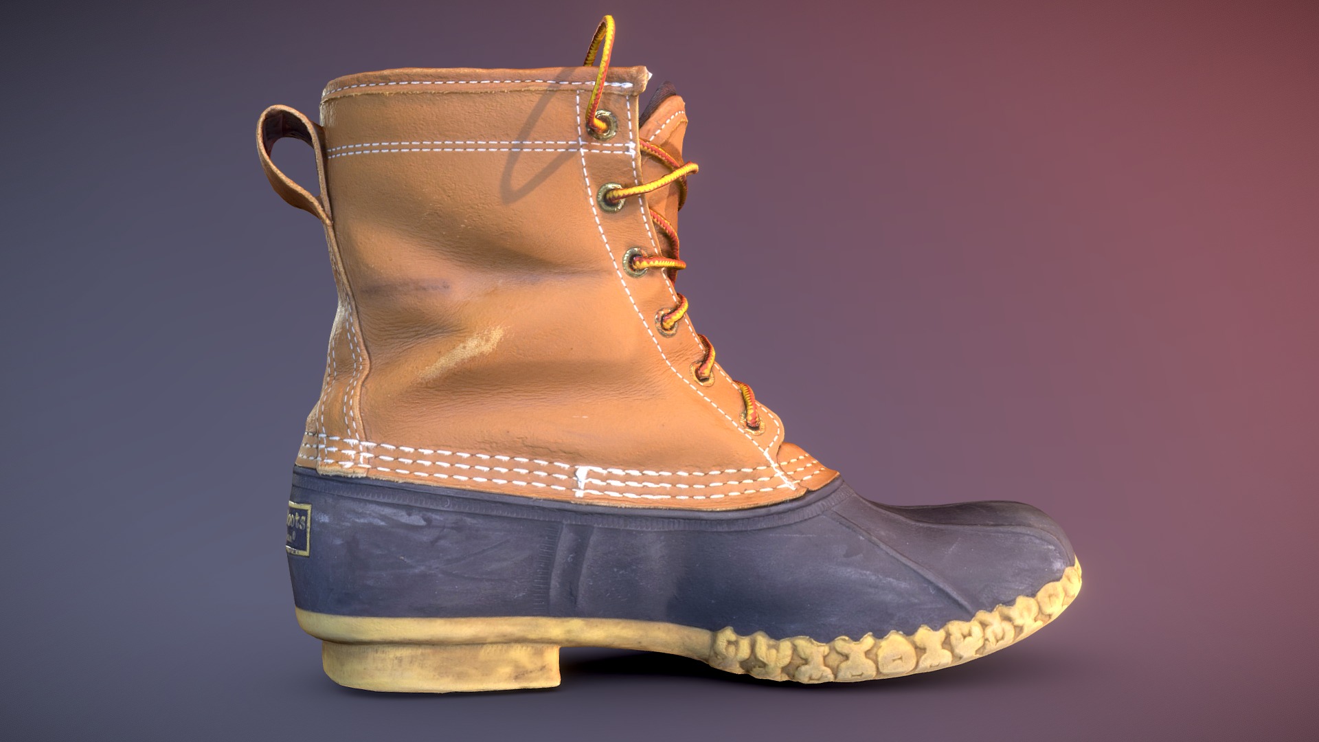 3D model Old L.L.Bean Boot - This is a 3D model of the Old L.L.Bean Boot. The 3D model is about a brown boot with a gold trim.