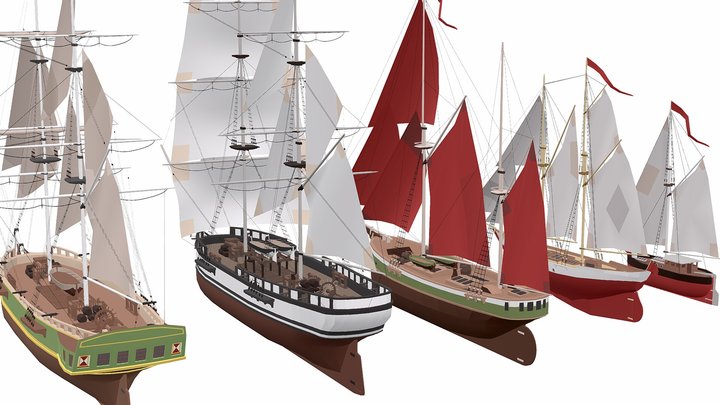 sailboats collection 3d model 3D Model
