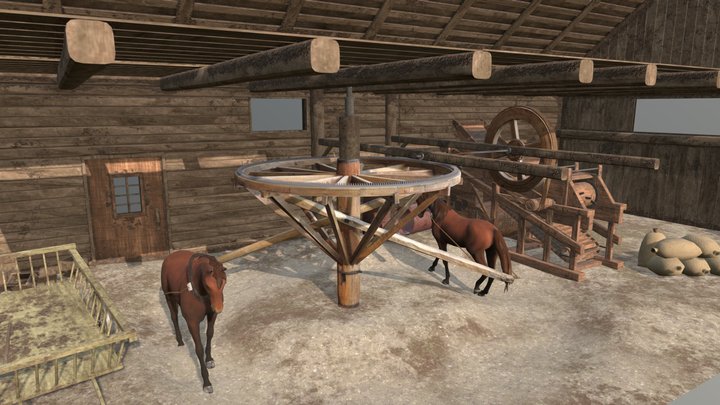 Grange avec Marche-à-terre animé en 3D 3D Model