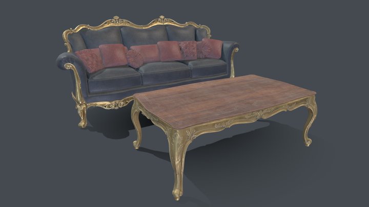 Big Sofa With Coffee Table 3D Model