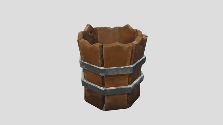 Stylized Handpainted Wooden Bucket 3D Model