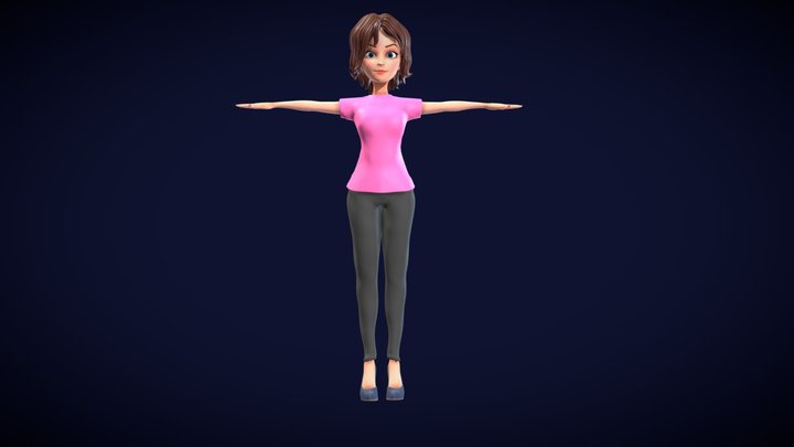 Cartoon Woman Rigged 3D model Low-poly 3D model 3D Model
