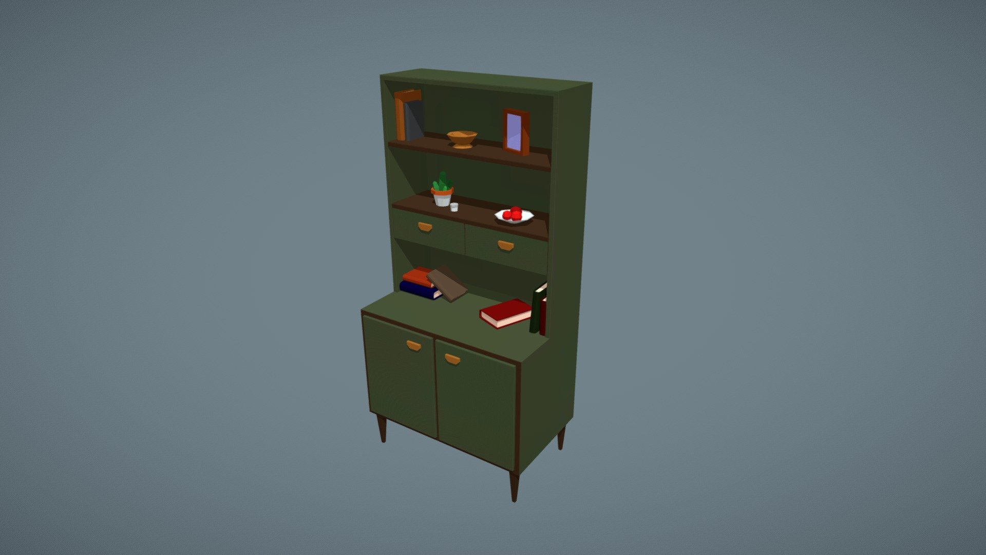 Low poly bookshelf with books and plants Download Free 3D model by tsepelivan [cbbe13c