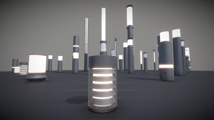 Street Light (9) Light Columns Basic (Low-Poly) 3D Model